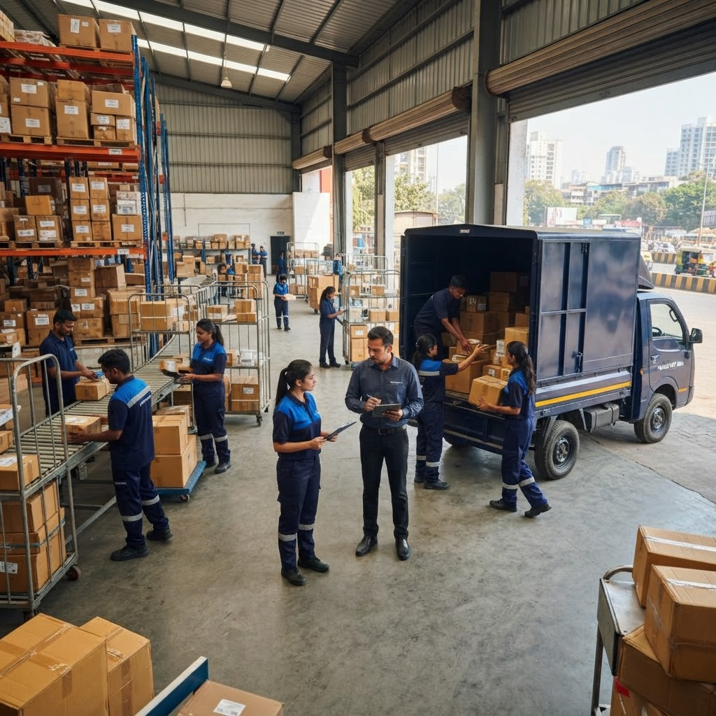 Logistics team coordinating parcel distribution and last-mile dispatch