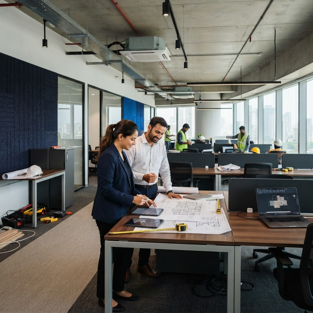 Modern workplace infrastructure and office fit-out in progress